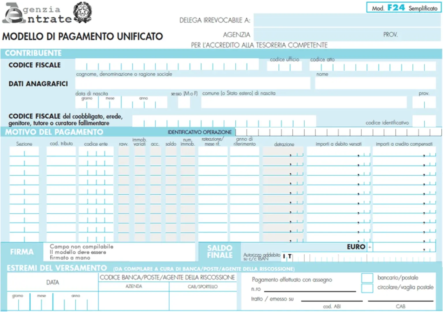 F24 Semplificato Editabile Compilabile